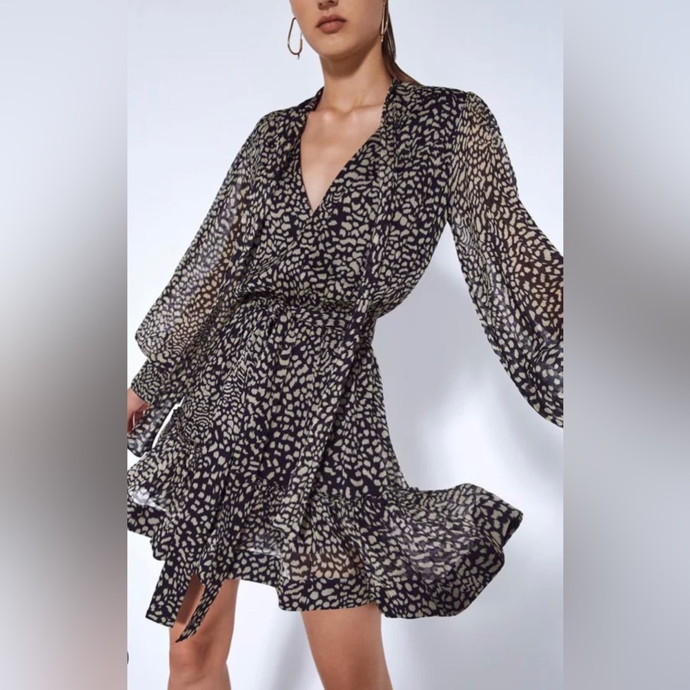 ALEXIS *Malika* printed georgette flounce dress w neck tie M